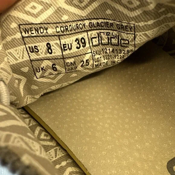 Hey Dude Wendy Corduroy Womens Size 8 Glacier Gray Teal Athletic Slip On Shoes - Picture 7 of 7